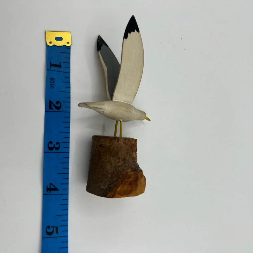 Handmade Vintage Seagull Bird In Flight Wooden Carved Figurine Collectible Uniqu